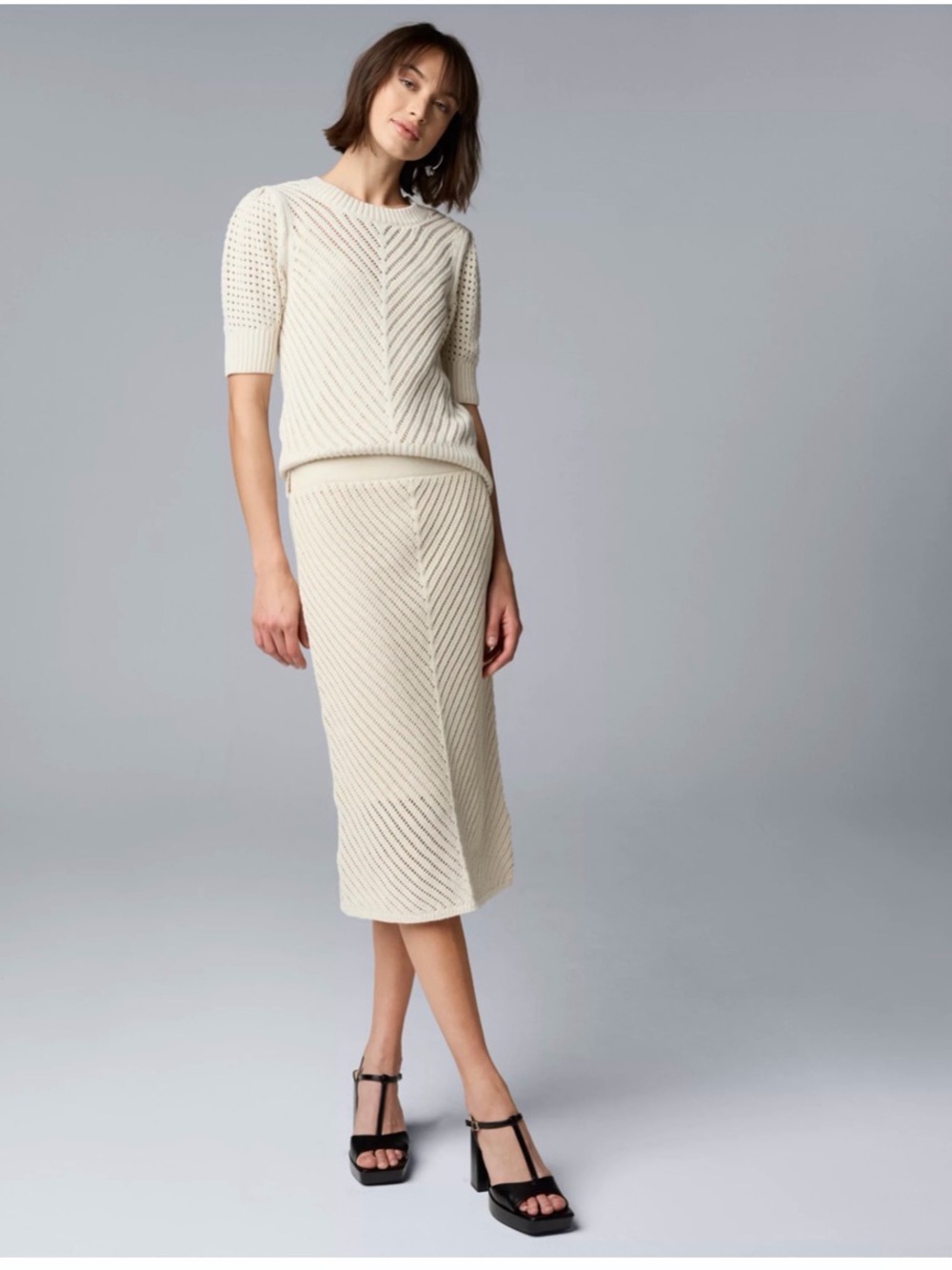 NWT Simply Vera Vera Wang Cream Ribbed Knit Top and Midi Skirt